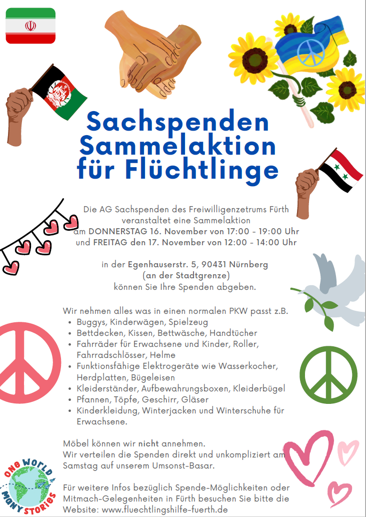 Sachspenden Sammelaktion für Flüchtlinge
