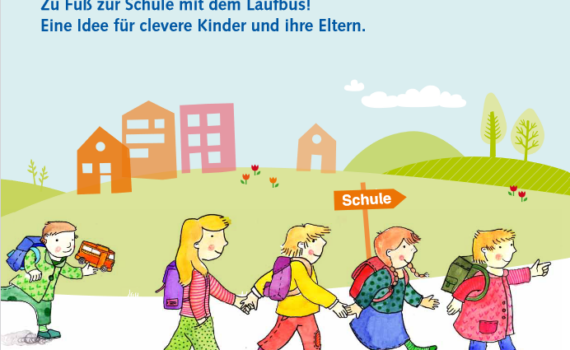 Kinder gehen Hand in Hand zur Schule, Grafik zum Konzept Laufbus